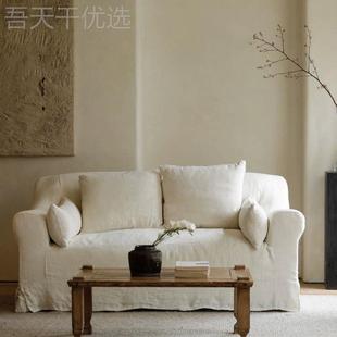 诧f寂风洗亚麻沙TEZ布艺沙发客厅小户型日式 多人位可拆发民宿lot