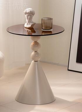 2I欧式茶几沙圆发边几轻奢喝茶咖啡HVZ简玻约客客厅璃设计角几桌