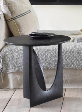 中古实木几沙角发几34043黑色形小户型家用客厅卧室创意圆拾边光