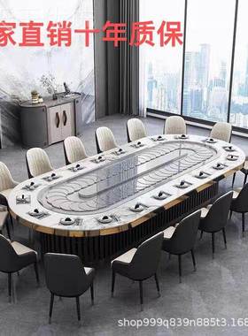 椭圆形电动餐桌自动旋转酒店火锅板餐传桌带长方ANM形电送磁炉岩