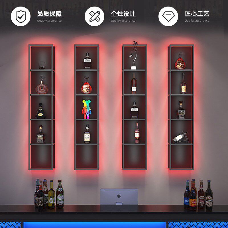 高颜值红酒架高品铁艺发光酒架展示架酒吧餐厅酒S柜靠墙柱子置物