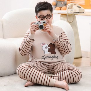 加肥胖大童男童打底棉毛衫内衣套装C胖子秋衣秋裤纯棉加厚宽松大