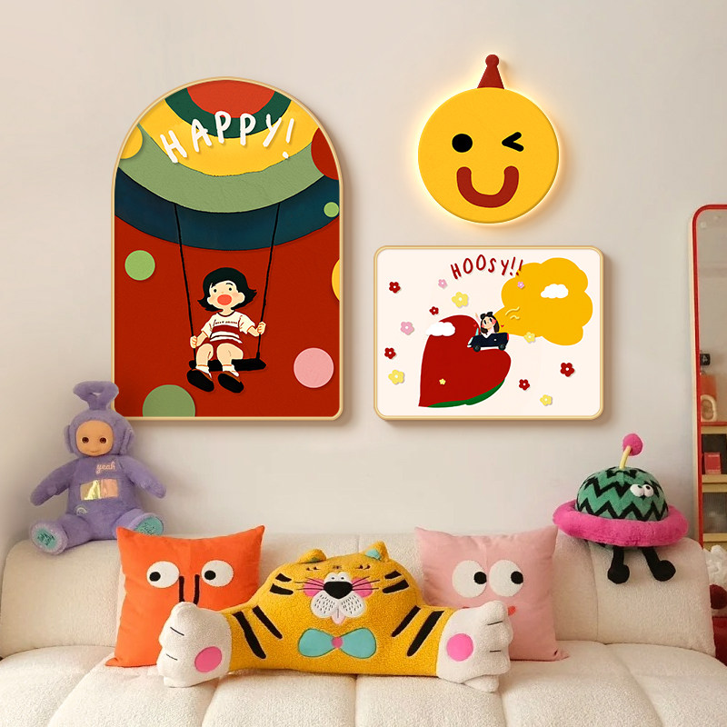 多巴胺餐厅装饰画2024新款卡通客厅沙发背景墙挂画小众艺术壁灯画,家居饰品,现代装饰画,淘宝优惠券,粉丝福利购,淘宝优惠卷