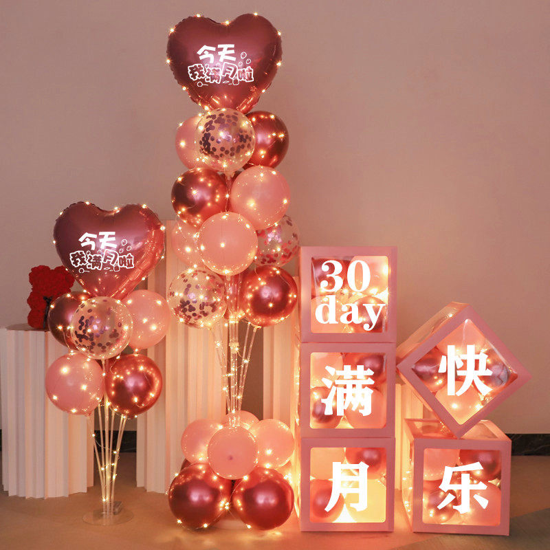 宝宝满月百天宴场景n布置生日快乐男女孩婴儿30天气球装饰背景墙