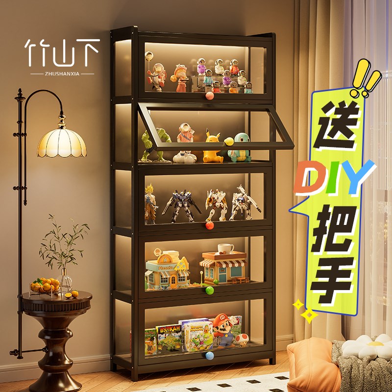 展示柜透明玻璃展示o架亚克力移动摆件玩具模型陈列架落地置物柜