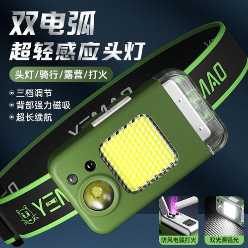 双光源感应头灯强磁吸便携可充电钓鱼夜骑自行车灯可点火打火机