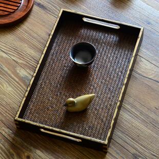 复古创意收纳 托盘长方形竹制功夫茶茶具茶壶茶杯水杯茶水端盘中式