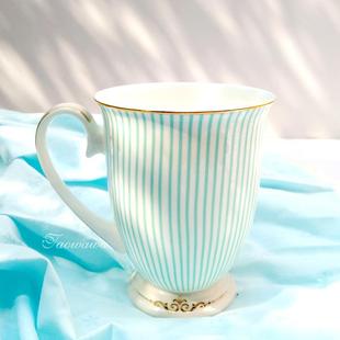 陶瓷杯子女生马克杯带盖勺条纹咖啡杯骨瓷办公室水杯个性 欧式 茶杯