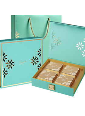 新款蓝色红色酒店中秋包装盒子粒粒粒流心奶黄专版定制