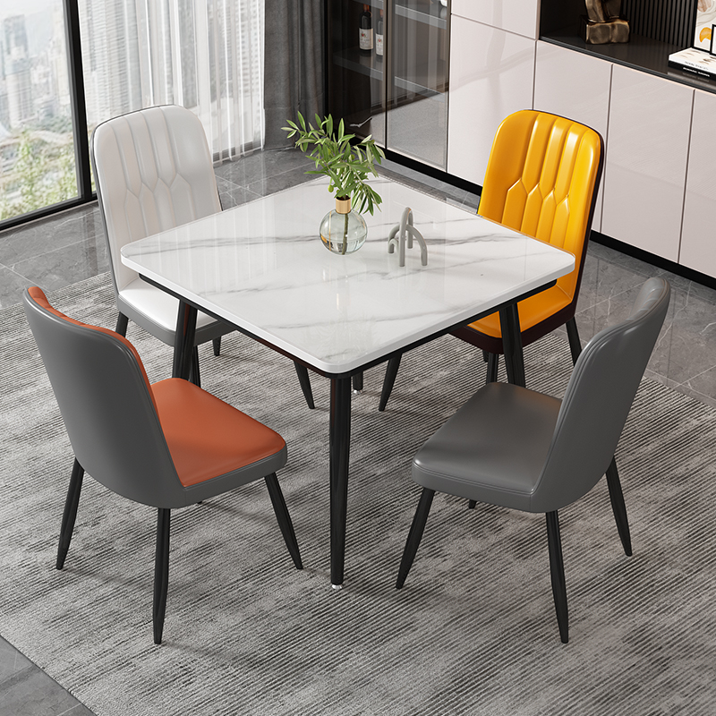 正方形岩板洽谈会休闲餐桌椅小户型家用钢化玻璃接待阳台桌子