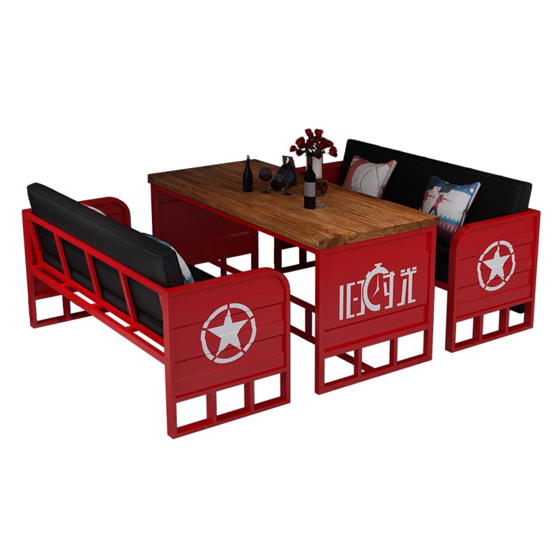 复古酒吧卡座沙发工业风铁艺餐厅清吧奶茶店烧烤店桌椅餐桌