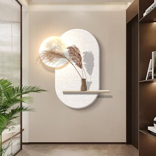 侘寂风玄关装 饰画入户过道走廊尽头挂画砂岩立体发光壁灯