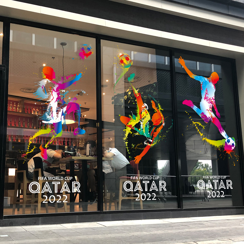 卡塔尔世界杯玻璃门装饰静电贴纸酒吧餐厅KTV题酒店商场布置贴
