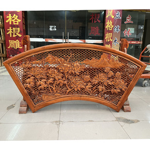 东阳木雕福字挂件客厅扇形挂屏壁挂背景墙仿古实木香樟木玄关