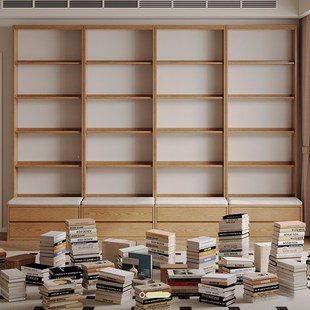 一体整墙到顶橡木色去客厅满墙展示柜全实木卡座书柜书架