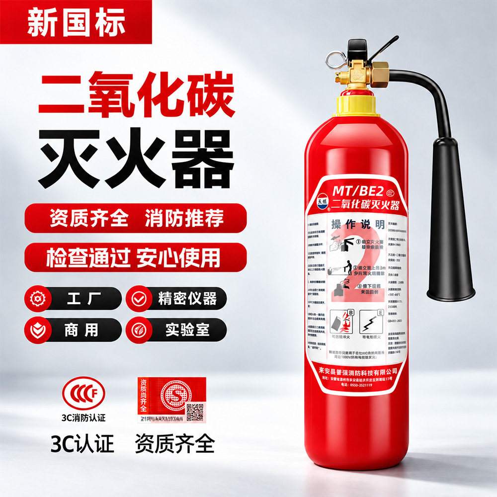 2026款二氧化碳灭火器3/5/7/20/30KG手提式干冰CO2推车灭火器