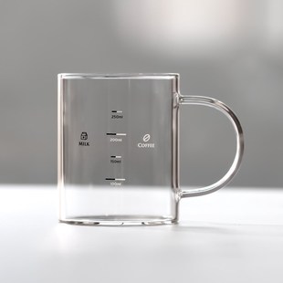 玻璃量杯家用玻璃杯子 高硼硅玻璃带刻度牛奶咖啡杯 耐高温可微波