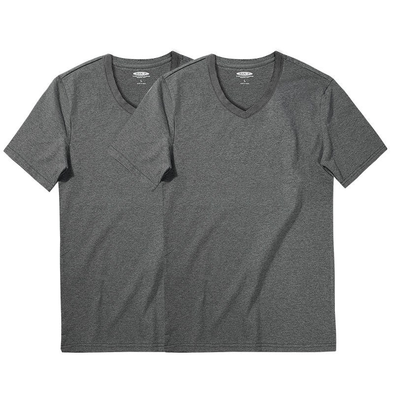 2件】短袖t恤男纯色春夏季上衣服黑色v领半袖打底衫男装潮流