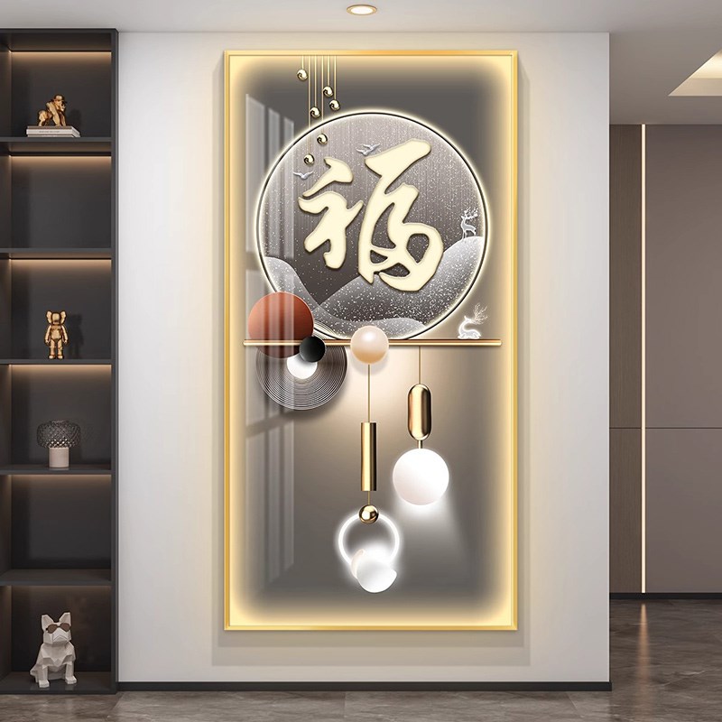 福鹿入户玄关装饰画带灯发光楼梯画正对门挂画LED走廊过道壁灯画图片