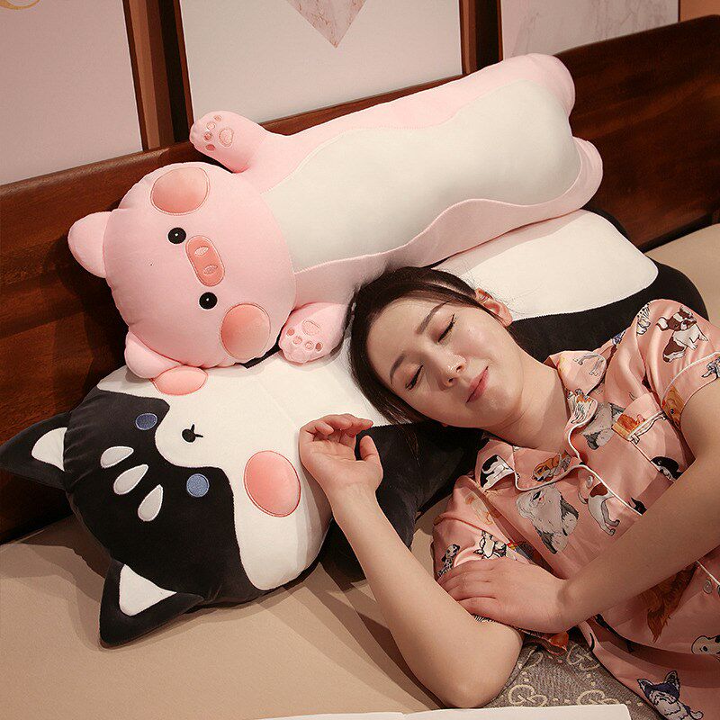 哈士奇睡觉长条抱枕恐龙抱睡公仔陪睡娃娃毛绒玩具女床上夹腿玩偶