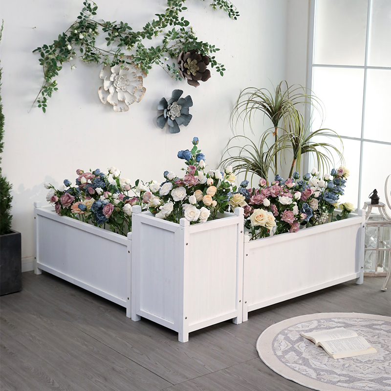 户外防腐木花箱组合庭院长方形花槽白色花盆露台种植箱花园种菜箱