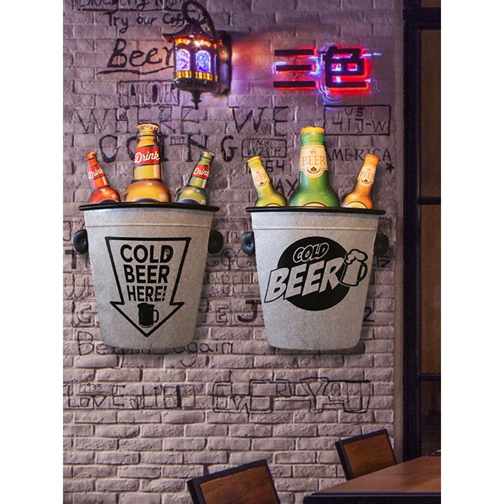工业风立体酒桶啤酒瓶铁皮画美式复古怀旧餐厅酒吧饭店烧烤店墙面