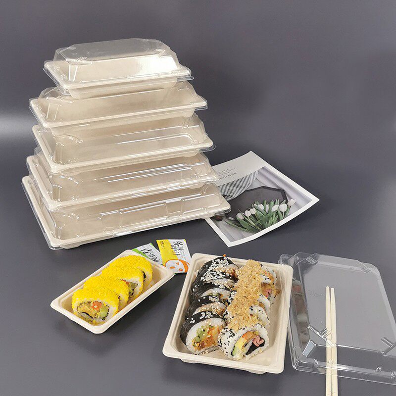 寿司盒子商用一次性环保可降解纸浆日式饭盒轻食便当外卖打包盒