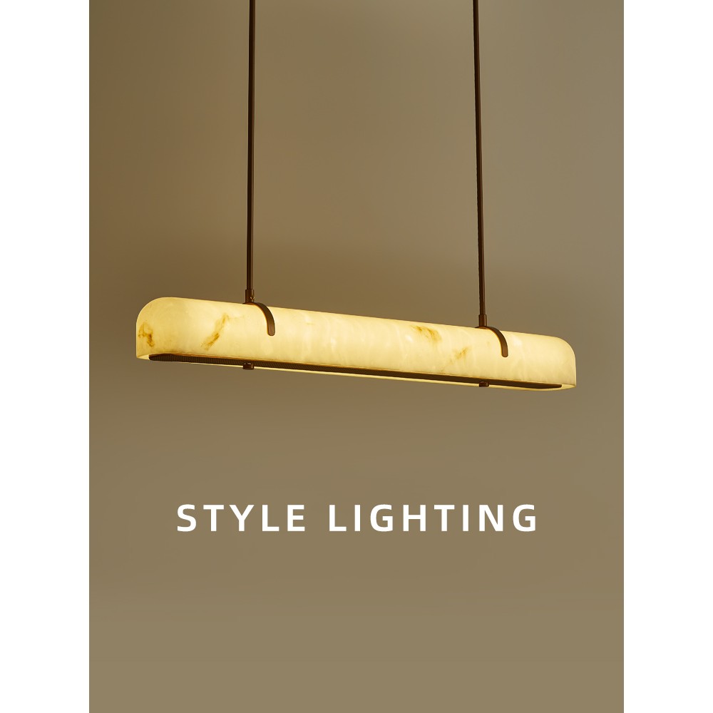 意式轻奢一字长条仿云石餐厅吊灯设计师创意中古别墅吧台饭厅吊灯