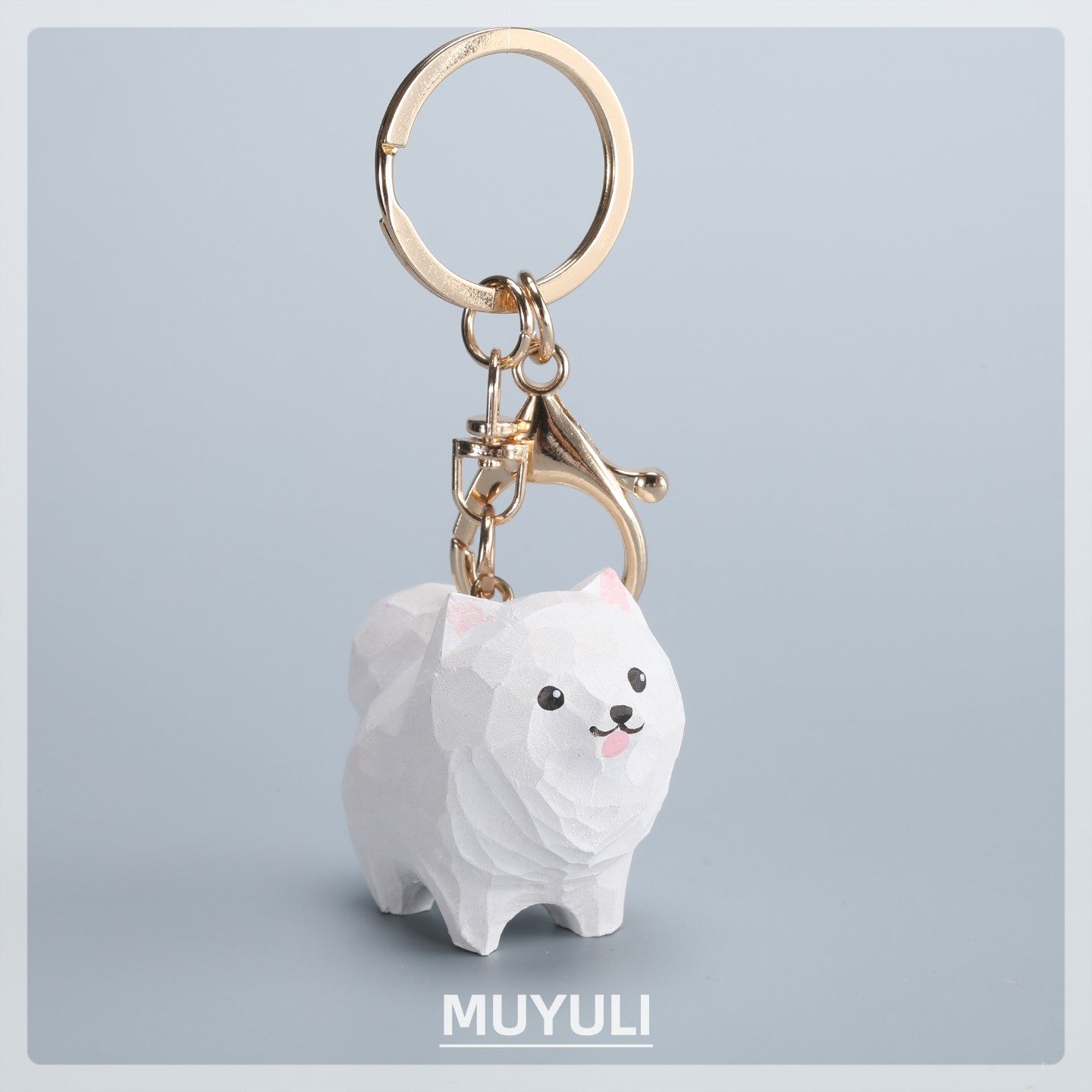 手工木雕萨摩耶丨生肖小狗钥匙扣包包书包背包情侣挂件钥匙链礼物