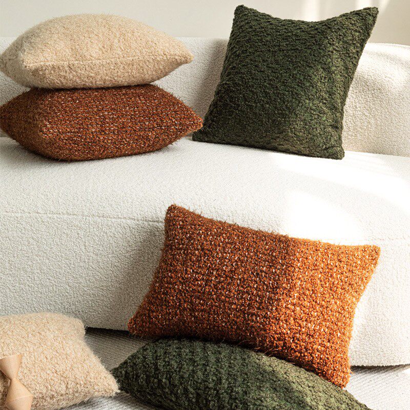 中古风美拉德配色羊毛圈圈抱枕高级感复古绿焦糖客厅靠枕沙发腰枕