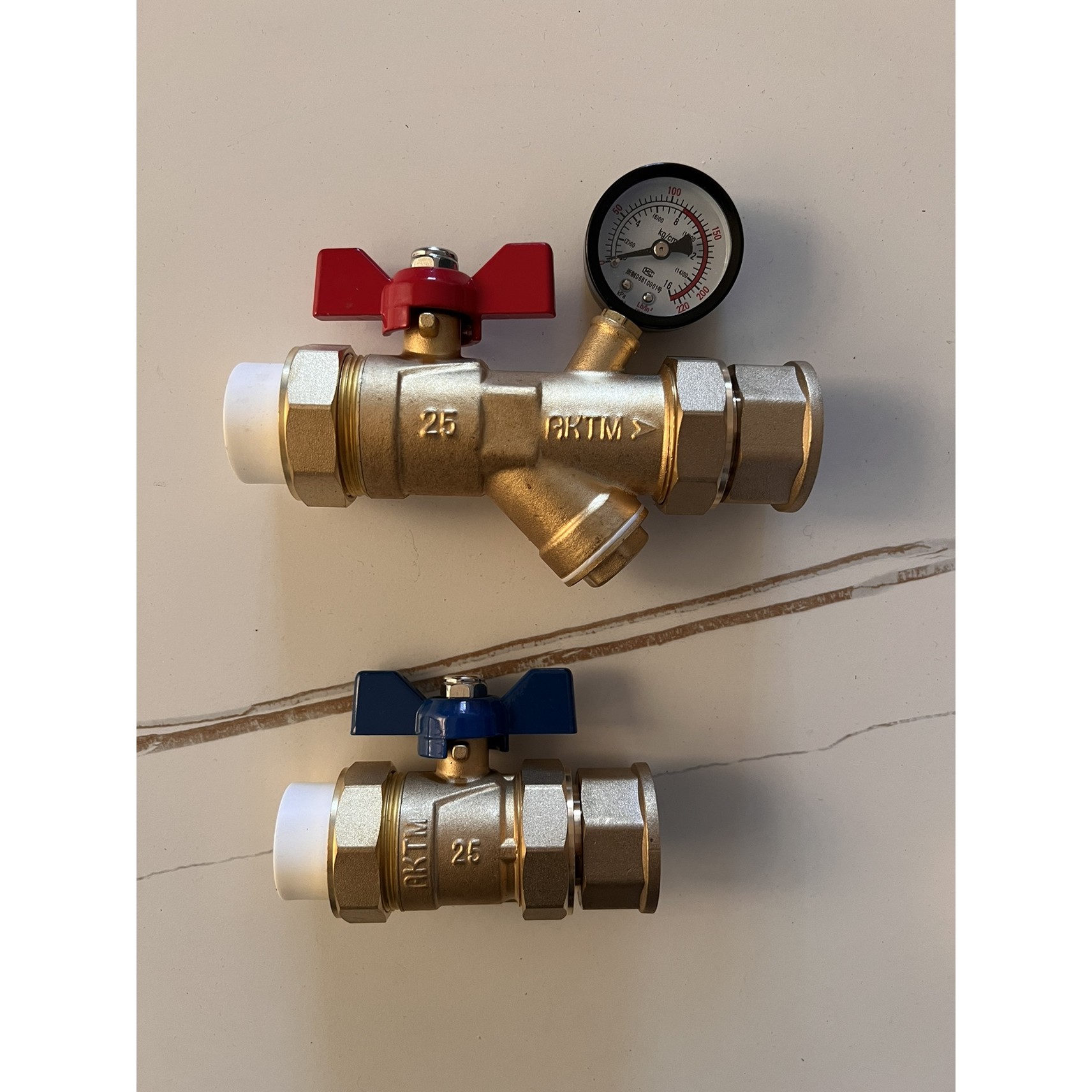 分水器连接阀总阀PPR25*1寸活接带过滤器带压力表带温压表