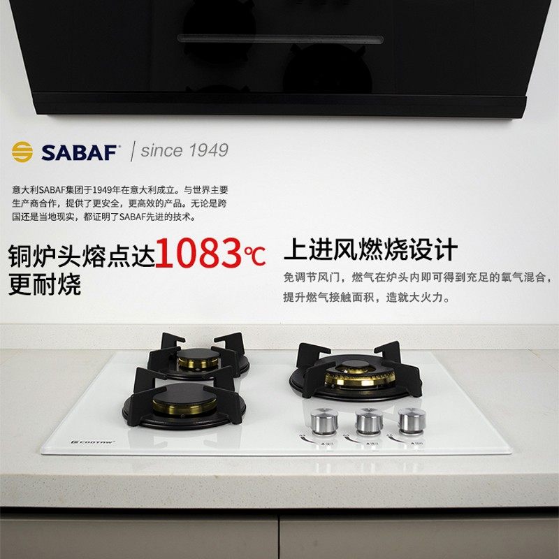 COOTAW三眼燃气灶白色定时灶三灶头多眼欧式家用煤气炉嵌入式灶具