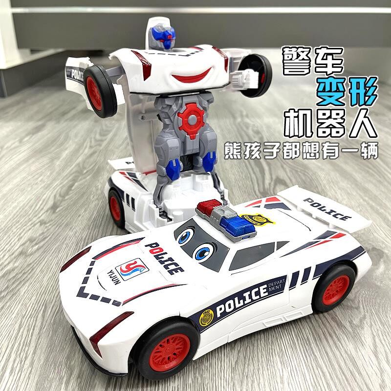 特技变形汽车机器人电动带音乐男孩3警车玩具车4儿童2-5岁小汽车