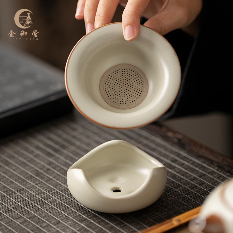 汝窑茶漏一体陶瓷茶水分离茶滤家用功夫茶具泡茶叶过漏网茶漏组合