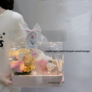 鲜花蛋糕礼盒一体蛋糕盒伴手礼盒鲜花手提袋PVC透明手提水果花盒