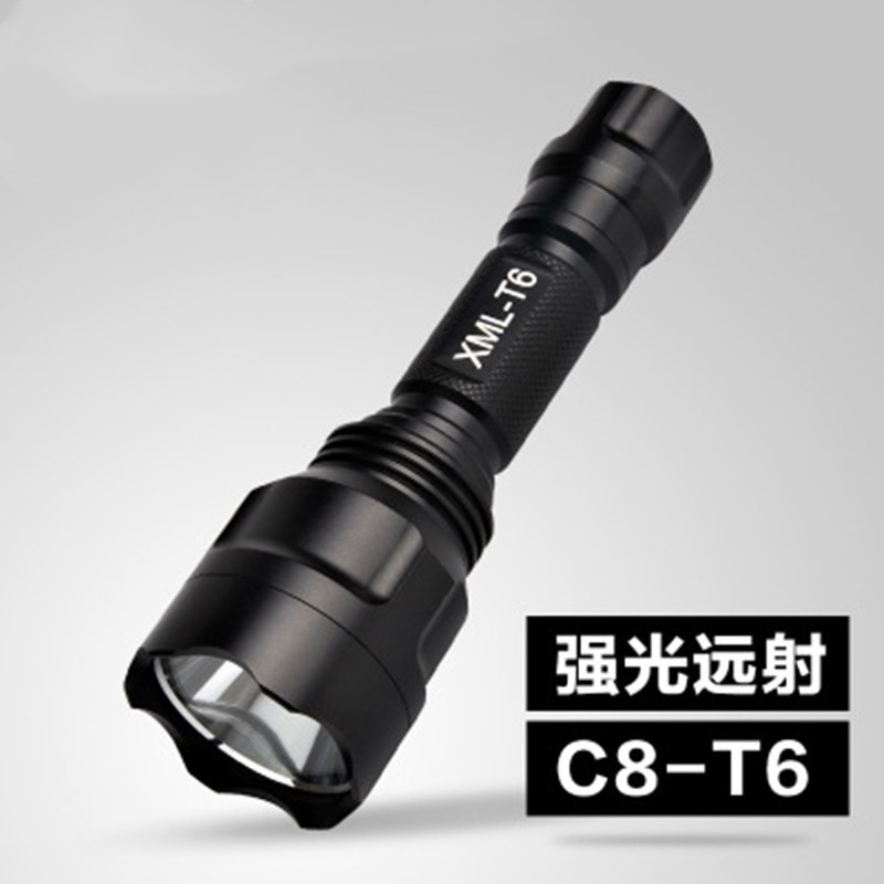 C8 强光手电筒 Q5/T6 LED铝合金手电筒户外迷你防身夜骑户外家用
