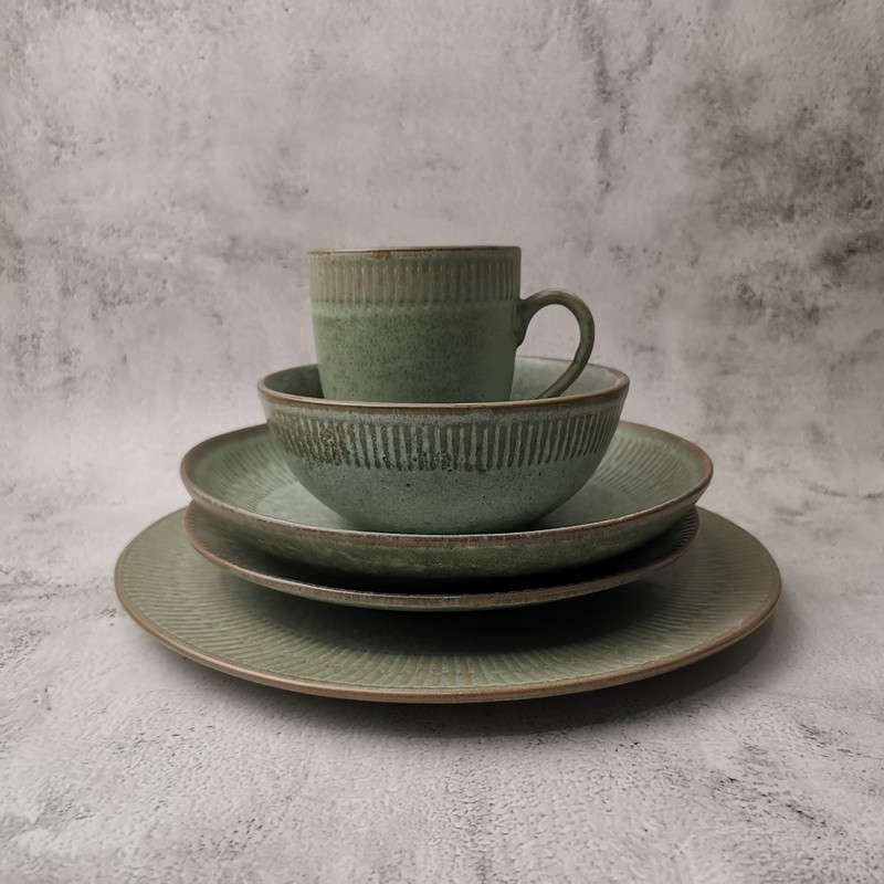 出口陶瓷餐具欧式田园风祖母绿碗碟套装马克杯复古轻奢餐盘微瑕