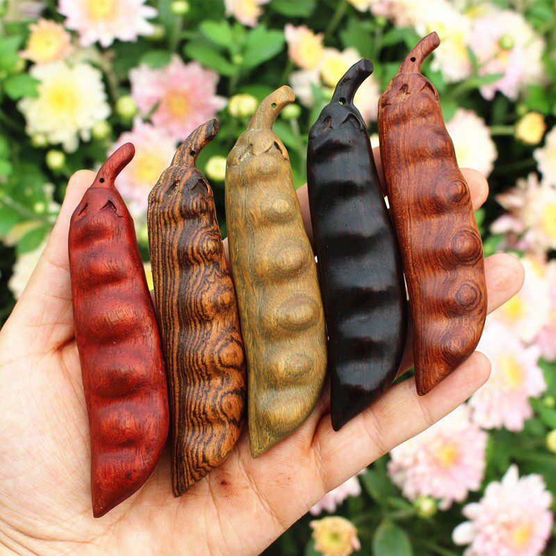 黄花梨手把件豆角四季平安豆黄金木雕绿檀钥匙扣挂件工艺品黑檀