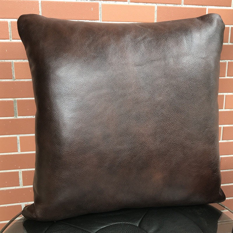 进口黄牛皮大抱枕真皮靠垫沙发靠垫方枕皮套皮真皮沙发抱枕50*50