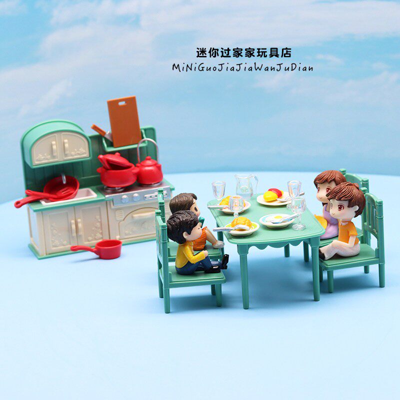 微缩迷你厨房锅竈桌椅子一套公仔扮家家酒玩具食物食玩模型娃娃摆