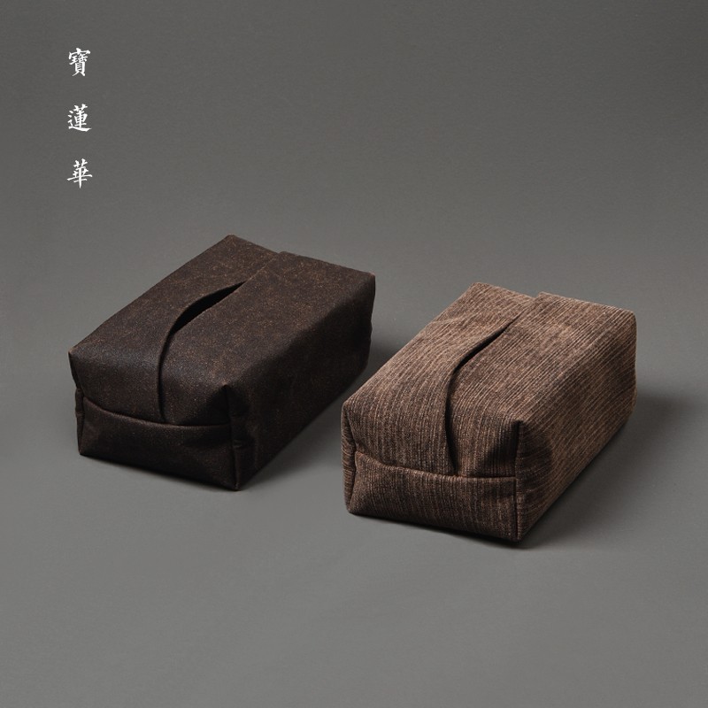 中式素面香云纱布艺纸巾盒 侘寂风手工布茶巾盒 茶道纸巾餐巾纸盒
