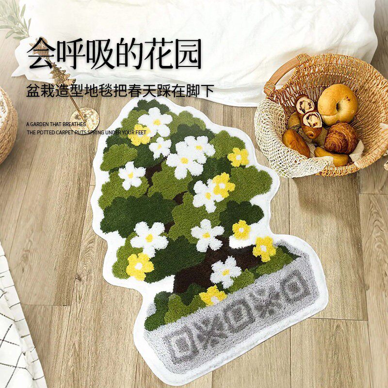 绿草地苔藓客厅地毯卧室小清新牀边毯加厚毛绒田园风绿色地垫飘窗