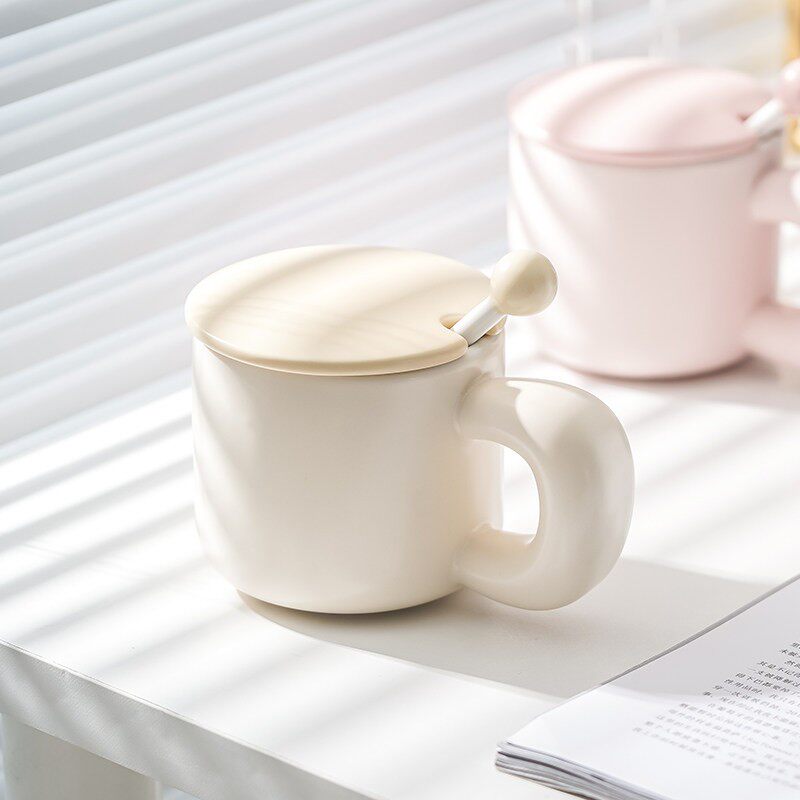 奶fufu陶瓷杯子带盖子勺家用马克杯女生高颜值办公室咖啡杯情侣水