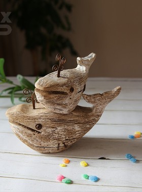 YBOX实木海豚可爱摆件喷水小鱼萌物摆件海洋风童趣摆件拍摄道具