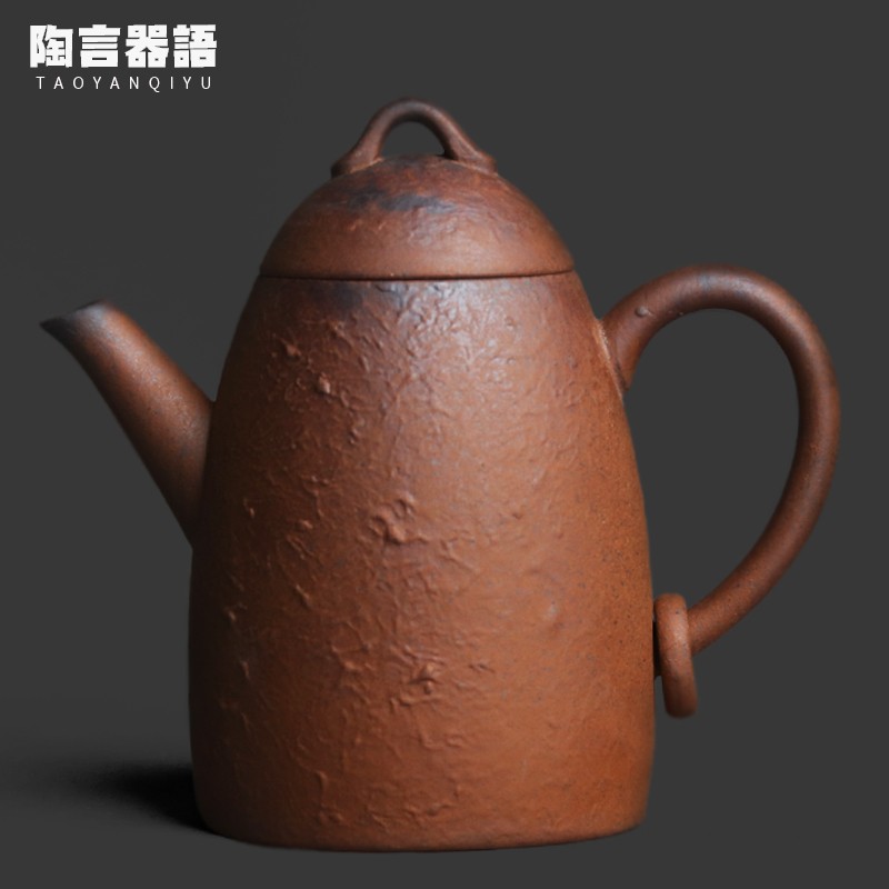 复古粗陶老岩泥石壁龙旦手持茶壶创意环扣茶玩设计小号茶叶冲泡壶