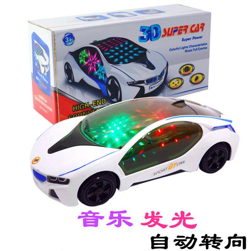 儿童多功能炫彩电动跑车发光音乐万向车模型宝宝礼物地摊套圈玩具