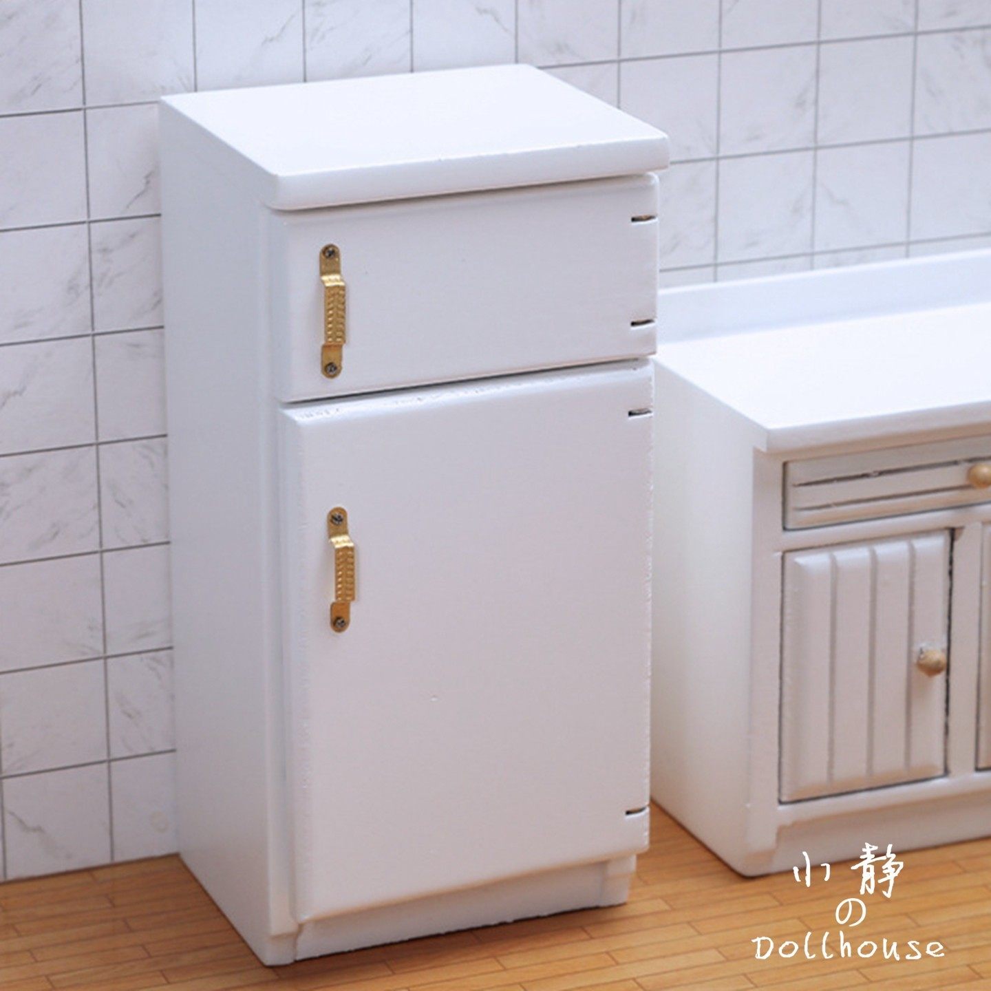 1:12小布娃娃屋迷你家具微缩模型厨房场景过家家儿童玩具木质冰箱