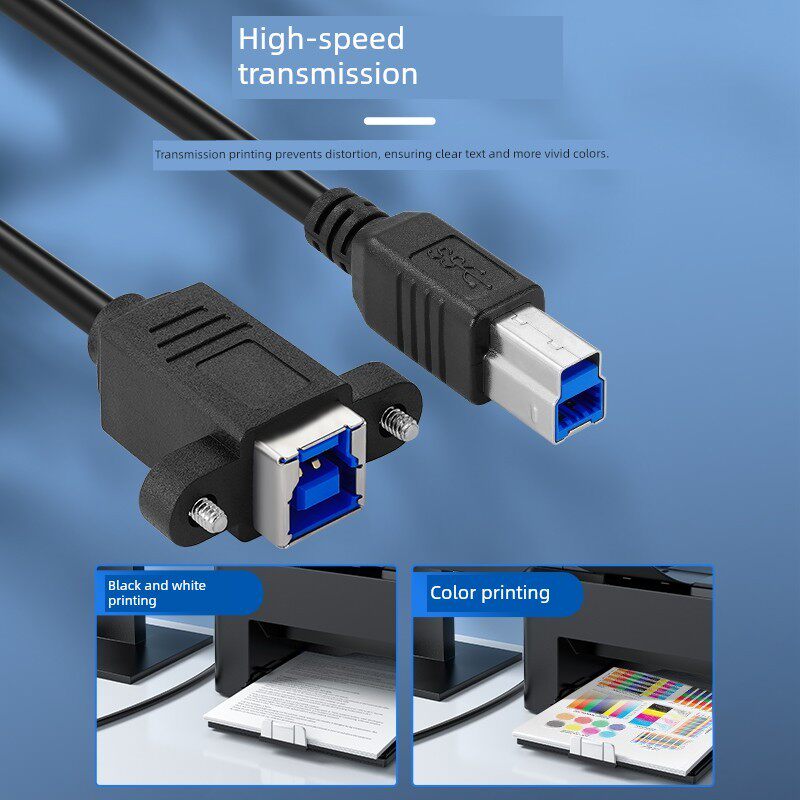 USB延长线带耳朵 机柜固定 USB打印机数据线 方口公转母延长