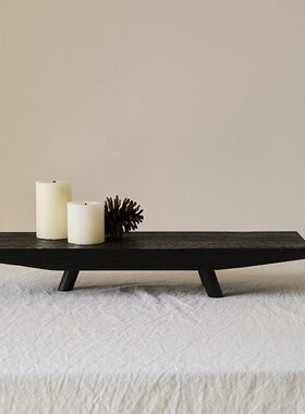 如是/碳化木做旧侘寂风干泡茶盘客厅茶室民宿实木装饰托盘蜡烛托