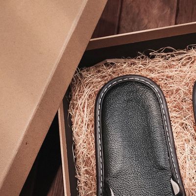 高档酒店美式真皮拖鞋防滑软底家用牛皮夏季家居室内男女地板四季